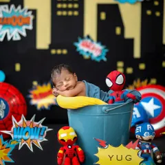 The world has a new superhero. This custom Avengers theme brings a world of action and adventure to life for our tiny hero, Yug.