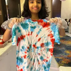 Another beautiful and unique tie-dye creation. We teach different folding and dyeing techniques so every child can create a one-of-a-kind masterpiece.