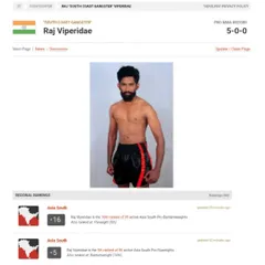 My official Tapology pro MMA record and regional rankings. I am ranked 5th in the active South Asia pro flyweight division.