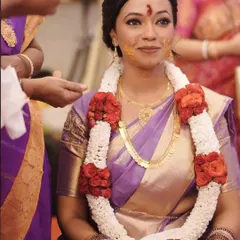 Bringing out the timeless elegance of a South Indian bride. The makeup is classic and radiant, with a focus on her beautiful features.