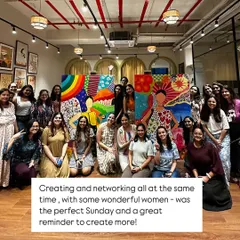 The proud artists from the leap.club workshop with their finished collaborative paintings. It was a perfect Sunday of creating, networking, and empowering each other.