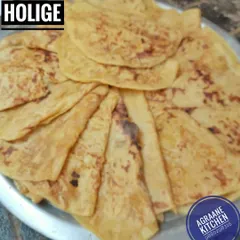 Soft, flaky Bele Holige, made fresh for an afternoon order. The lentil and jaggery filling is a traditional recipe passed down in my family, perfect for festivals or just a sweet craving.