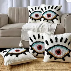 Protect your space with our trendy evil eye tufted cushion covers. This popular boho design is not just stylish but also adds a layer of texture and personality to your decor.