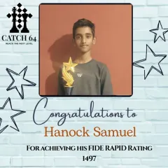 Congratulations to Hanock Samuel for achieving his FIDE Rapid rating of 1497. This is a fantastic step forward in his competitive chess career.