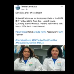 An official announcement from Tennis Karnataka celebrating two of our players who were selected to represent India in the BNP Paribas World Team Cup. This is a huge honor and a reflection of their world-class talent.