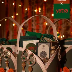 A beautiful Diwali hamper I designed for Yatra. The olive green basket is filled with curated goodies and adorned with stunning traditional earrings, making it a memorable corporate festive gift.