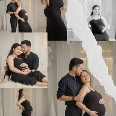 This series of maternity portraits uses a classic black color scheme for a timeless and sophisticated feel. I captured a variety of poses, both solo and with her partner, to create a complete story of their journey.