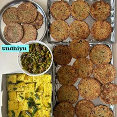 Another look at the delicious combination of crispy Masala Bhaakri and flavorful Undhiyu.