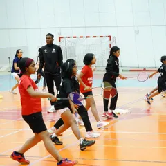 Young players in Qatar participating in a footwork drill during a training session at our Absolute Sports center.