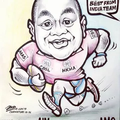 This dynamic caricature of a rugby player was commissioned as a gift for a client in Hong Kong. It shows how I can capture the energy and action of sports.