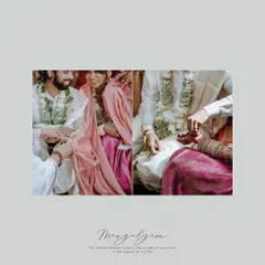 An album layout focusing on the 'mangalsutra' ceremony, a sacred and symbolic moment of union.