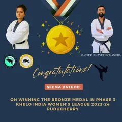 I am incredibly proud to celebrate my student, Seema Rathod, on her Bronze Medal win at the Khelo India Women's League. This is a testament to her hard work and the rigorous, competition-focused training we provide to prepare athletes for national-level success.