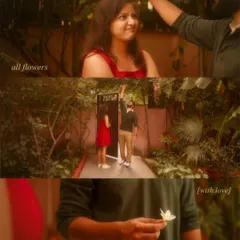 A short, cinematic pre-wedding film can tell a beautiful story. These stills are from a romantic sequence, using soft, warm lighting to create a dreamy and intimate mood.