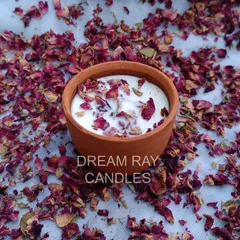 A final look at the rose premium scented candle. The terracotta pot is reusable, and the candle itself is designed to provide a long-lasting, peaceful rose fragrance for your space.