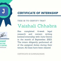 I completed a 4-week online internship in legal research and content writing with Juris Centre. This experience was invaluable for honing my skills in two areas that I am passionate about: understanding the law and making it accessible to others.