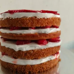 A look at the layers of the fresh strawberry cake before the final frosting.
