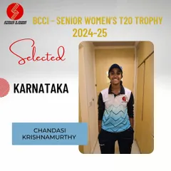 Congratulations to Chandasi Krishnamurthy for being selected to represent Karnataka in the Senior Women’s T20 tournament. An incredible achievement, and we are all proud of you.