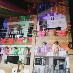 The beautifully decorated and lit home for the destination wedding in Rajasthan. We work closely with families to become a part of their celebration.