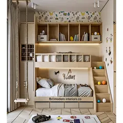 This bunk bed is all about fun and function! It features a playful indoor swing, drawers tucked neatly under the bed, and a staircase with built-in storage for toys and books. It’s a complete play and rest zone in one.