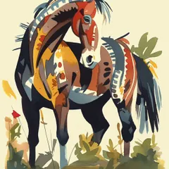 A series of stylized, abstract horse paintings. These artworks use bold lines and fragmented colors to capture the power and grace of the horse, making them a dynamic addition to any modern art collection.