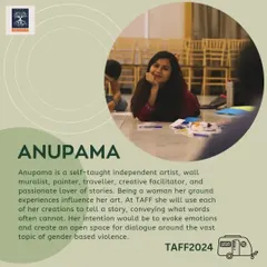 This is my official introduction as a facilitator for TAFF 2024. It describes my intention to use my art to tell stories, evoke emotions, and create an open space for dialogue around the difficult topic of gender-based violence.