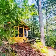 This picture-perfect cabin in the woods is an example of a sustainable vacation home. Built with natural materials and a minimal footprint, it allows you to enjoy nature without disturbing it.