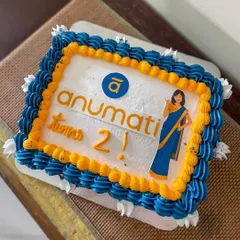 A vintage-style sheet cake for the 2nd anniversary of Anumati. I used their brand colors for the buttercream piping and included their logo and mascot for a personalized corporate celebration cake.