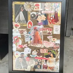 A complete relationship journey, all in one place. This custom couple's frame features everything from wedding photos and travel memories of Udaipur to cute illustrations and inside jokes, creating a beautiful visual story of their love.