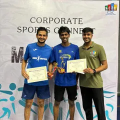 The winning team with the event organizer. As active players, our coaches stay updated on the latest techniques and strategies in competitive badminton.