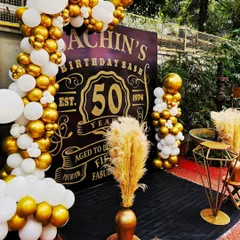 Celebrating a milestone? I create stylish, personalized themes for adults, like this "Aged to Perfection" 50th birthday. The classic black and gold design, complete with a custom backdrop and elegant pampas grass, is perfect for a sophisticated celebration.