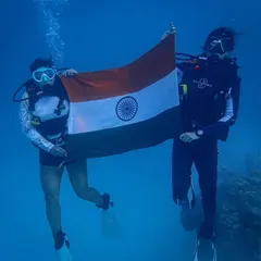Another proud moment from our underwater flag hoisting for the 75th Independence Day. It's a special experience to show our national pride in the serene blue of the ocean.