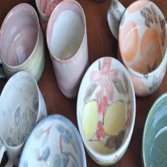 I feel so proud and happy when I see a collection of my students' finished work. These hand-painted bowls and mugs are just beautiful.