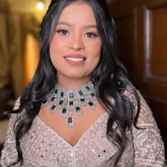 Getting my client Sanchita ready for her cocktail night. We went for a soft glam look with a nude pink lip that perfectly balanced her statement black and silver necklace.