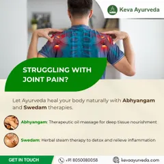 For joint pain, we combine Abhyangam, a therapeutic oil massage for deep tissue nourishment, with Swedam, an herbal steam therapy to detoxify and relieve inflammation.