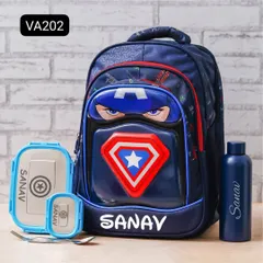 For the little avenger, this Captain America school bag set is the perfect choice. The personalized backpack, lunch box, and bottle will make them excited for school.