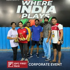The winning teams from the IDFC First Bank corporate event. I ensure every event concludes with an awards ceremony to recognize participants and celebrate the spirit of competition.
