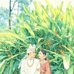 The result of transforming a wedding day memory. This hand-drawn illustration captures the couple's serene connection with a gentle, artistic flair, making it a perfect keepsake for an anniversary.