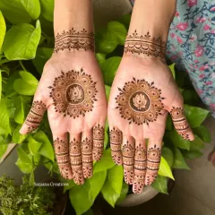 Beauty in simplicity. This design features a classic lotus mandala in the center with detailed finger work, perfect for a minimalist yet traditional look.