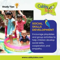 Developing social skills is a key part of our curriculum. We encourage playdates and group activities like this fun pool time to help children learn cooperation, empathy, and how to interact positively with their peers.