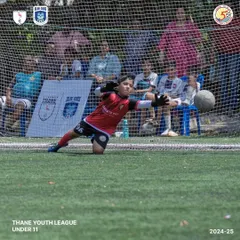 A full-stretch diving save from our U11 goalkeeper during a Thane Youth League match.