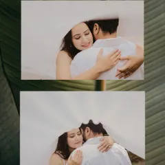 A candid moment of embrace during a pre-wedding shoot. We find serene natural spots where couples can feel comfortable and connected, resulting in authentic and intimate portraits.