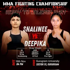 The official fight poster for the VFC MMA Fighting Championship, featuring my fighter Deepika. We train athletes to compete at a high level.