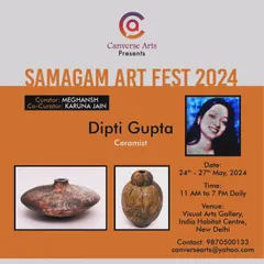 I was honored to be an invited artist at the Samagam Art Fest 2024. This poster features two of my ceramic pieces that were displayed at the Visual Arts Gallery in New Delhi.
