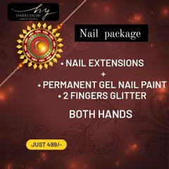We love getting creative with nails. This Rakhi offer shows a popular combination we provide: durable nail extensions with permanent gel nail paint, finished with a touch of glitter. It's a simple way to add that extra bit of sparkle to your hands.