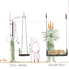 The initial concept sketch for a woven art installation, showing the side and front elevations. This is the first step in translating an idea from paper to a three-dimensional structure.