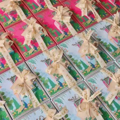 Getting our "Peacock Paradise" Diwali gift boxes ready for delivery. Each box is tied with a custom ribbon, making it a beautiful and thoughtful gift.