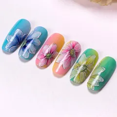A vibrant rainbow of gel-painted flowers. This set is a great exercise in color theory and blending, skills that are essential for any nail artist.