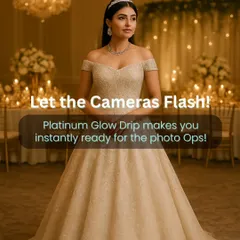 Let the cameras flash! Our Platinum Glow Drip makes you instantly ready for all the photo ops, ensuring your skin looks luminous and perfect in every shot.