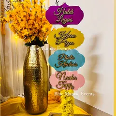 A close-up of our colorful and quirky props, perfect for photo booths at your Haldi or Mehendi function.