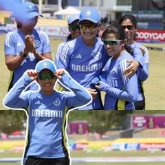The joy of a dream realized. This collage captures the moment our student Tanuja Kanwar made her debut for Team India, surrounded by her new teammates. We are so proud to have been a part of her journey.
